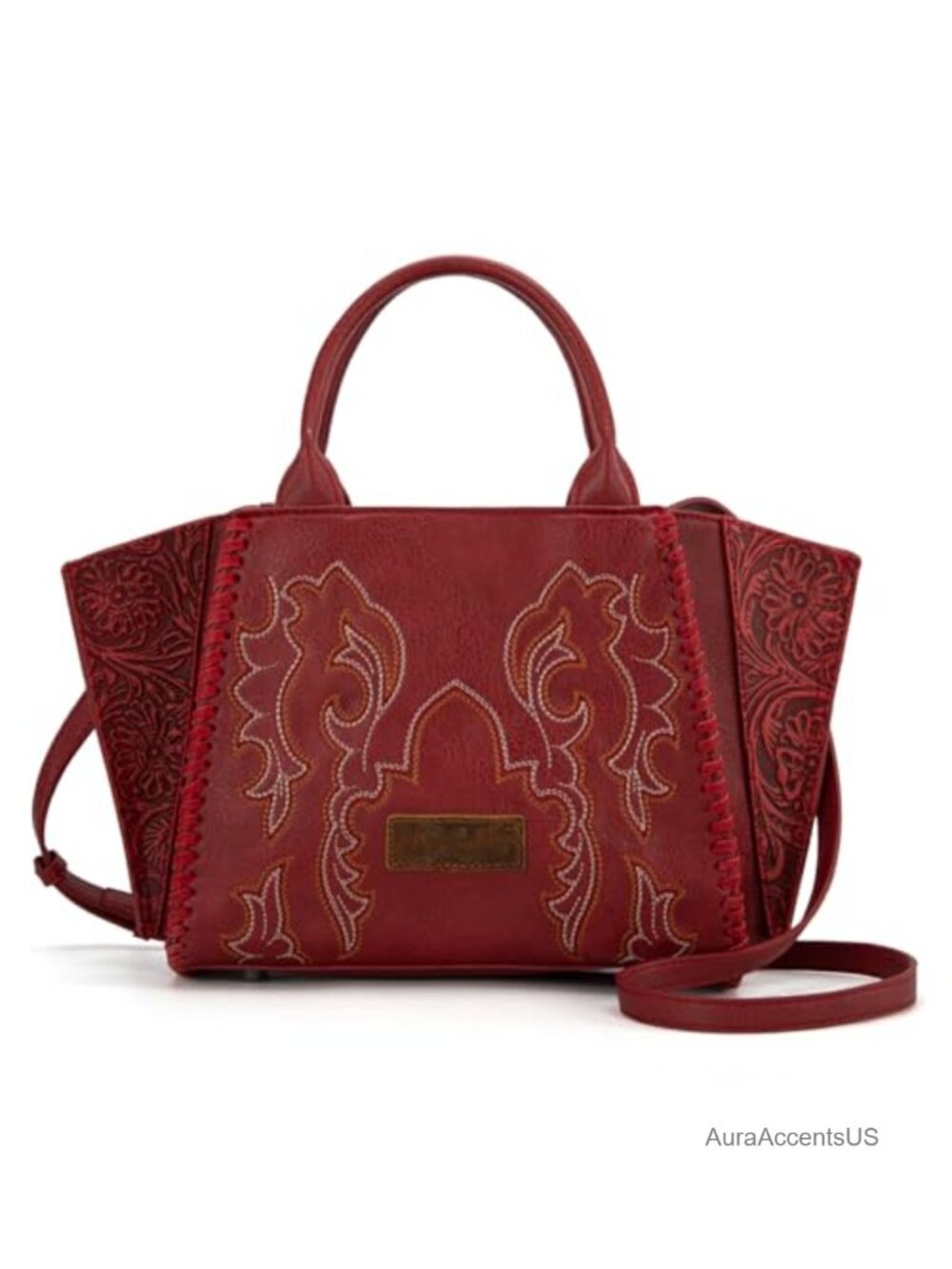 Western Embroidered Faux Leather Tote Bag with Top Handle & Crossbody Strap